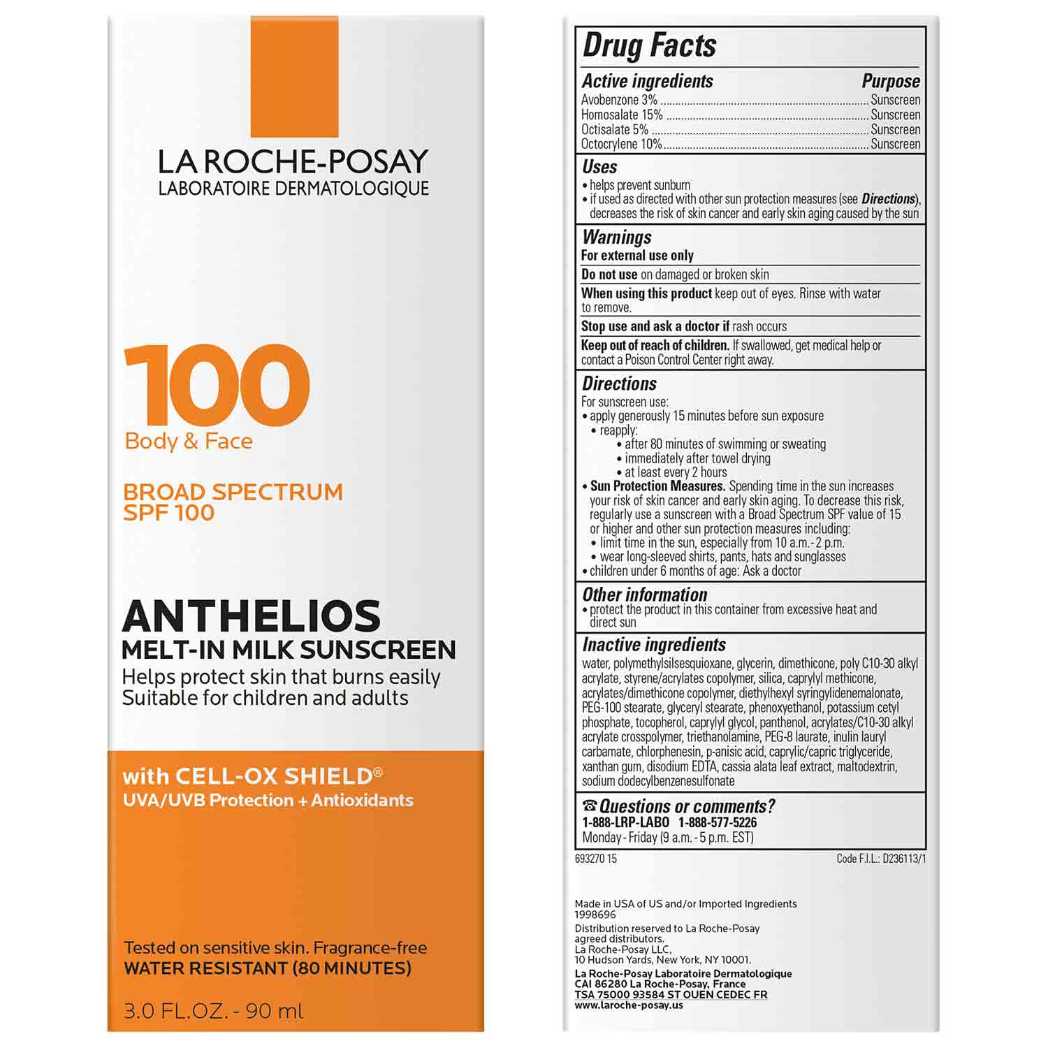 Anthelios Melt-In Milk Sunscreen for Face & Body SPF 100